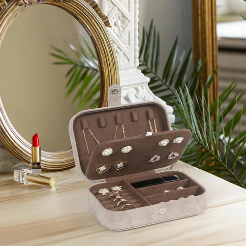 Miniatura 2 de Hatori Joyero de viaje, organizador de joyas pequeño de piel sintética para mujeres y niñas, mini estuche de viaje portátil, cajas de almacenamiento