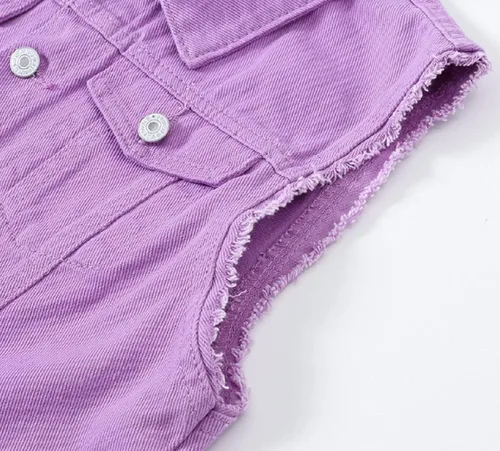 Miniatura 4 de CHARTOU Chaleco de mezclilla deshilachado sin mangas con cuello de solapa rasgado para mujer