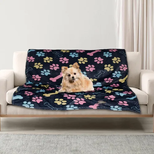 Miniatura 10 de Manta Suave para Perros para Perros Grandes - Manta Mullida para Mascotas para Gatos y Cachorros, Manta Reversible con Diseño de Huellas de Pata gris