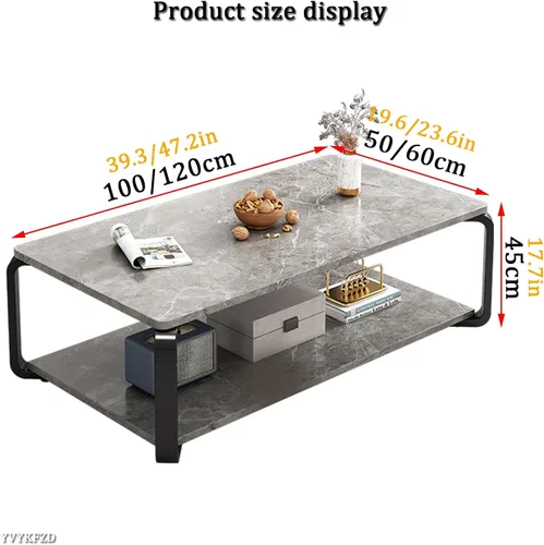 Miniatura 2 de YVYKFZD Mesa auxiliar de madera, mesa central de 2 niveles con patas de metal, mesa de té rectangular para sala de estar, mesa auxiliar de cóctel