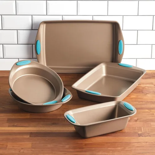 Miniatura 2 de Recipientes para horno Rachael Ray, set de 5 piezas antiadherentes, Azul agave Latte Brown con Puños Azul Agave