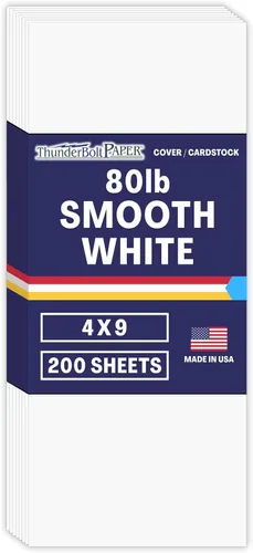 200 hojas de papel para tarjetas blanco brillante liso de 80#, 10,2 x 22,9 cm (4 x 9 pulgadas) Tamaño de inserción para sobre #10 - 36 kg/libra de