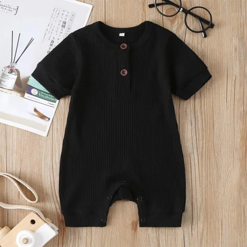 Miniatura 2 de Enterizo elegante para niñas recién nacidas para bebés y niñas de manga corta liso (negro, 6-9 meses)