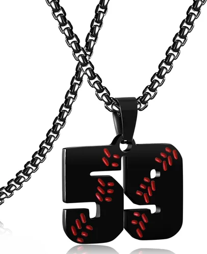 Miniatura 159 de SKQIR Colgante de número de jersey de béisbol para hombres y niños - Cadena de acero inoxidable para atletas - Negro