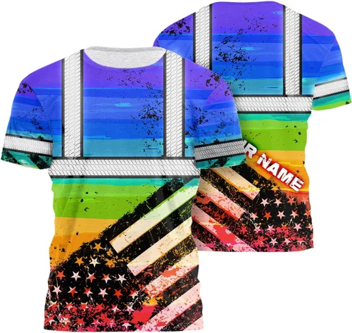 Miniatura 34 de Camisa de alta visibilidad de calavera con bandera de Estados Unidos para hombres, camisas de seguridad con nombre personalizado, ropa de trabajo