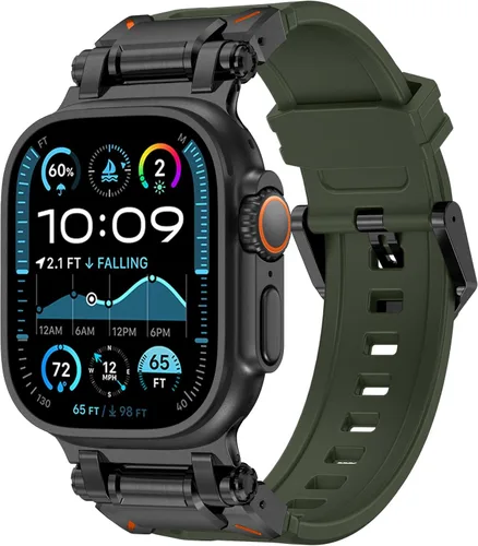 FULLIFE Diseñado para Apple Watch Band Apple Watch Ultra 3/2/1 1.929 in para hombres, bandas de goma de silicona con conector de metal para Apple