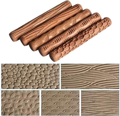 Rodillos de mano a cuadros con textura de arcilla de madera, 5 unidades, arcilla polimérica, patrón de cerámica, herramientas de cerámica