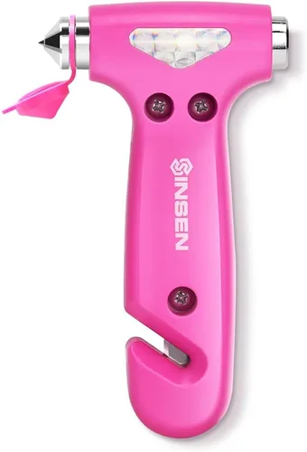 Miniatura 21 de SINSEN Martillo de seguridad para automóvil, rompe ventanas y cortador de cinturón de seguridad para mujeres, kit de emergencia en carretera, rosado