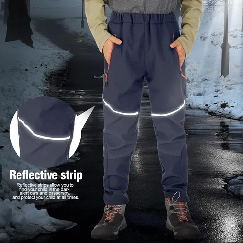 Miniatura 3 de Toomett Pantalones cargo de nieve para niños, niñas y niños al aire libre con forro polar suave Shell senderismo pesca esquí pantalones aislados