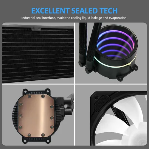 Miniatura 8 de Enfriador de CPU AIO de 9.449 in con ventilador de CPU RGB PWM direccionable y refrigeración líquida del radiador para Intel y AMD, bomba de espejo