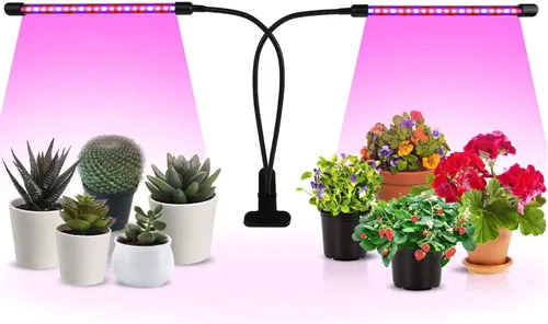 iPower - Lámpara LED de crecimiento con espectro completo para plantas de interior, cuello de cisne ajustable, 2/3 modos de luz y 5/10 niveles rojo