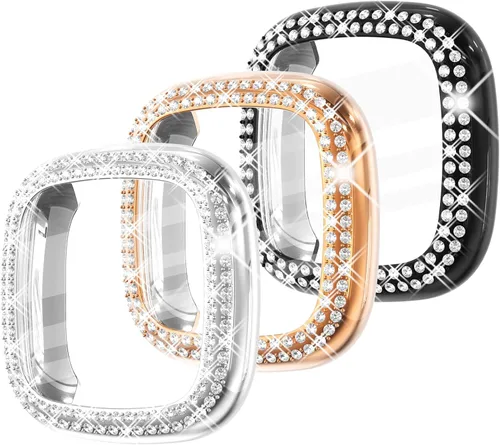 Miniatura 14 de Fullife Paquete de 10 Parachoques de TPU para Fitbit Versa 2, Fundas de Cristal con Diamantes Brillantes HD, Funda Protectora Completa, Resistente a