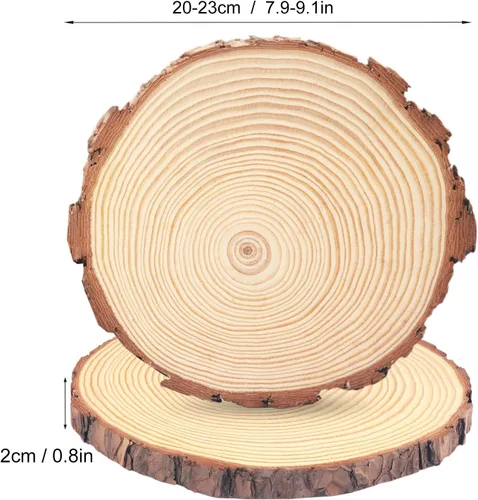 Miniatura 2 de 8 piezas de rebanadas de madera natural de 8 a 9 pulgadas, círculos de madera de pino sin terminar con cortezas para posavasos, manualidades