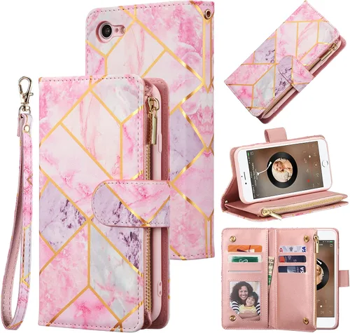 Miniatura 25 de UEEBAI - Cartera clásica de cuero sintético con cierre magnético, funda de iPhone con cierre