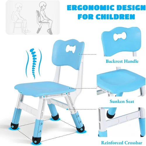 Miniatura 4 de Arlopu Juego de mesa y 6 sillas para niños, escritorio de graffiti ajustable en altura, mesa de manualidades para actividades preescolares, para Azul