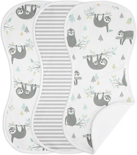 Sweet Jojo Designs Blue Jungle Sloth - Juego de 3 paños absorbentes para eructos para bebé, recién nacido, turquesa, gris y verde, tropical, género