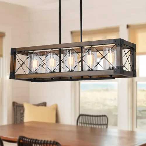 Miniatura 12 de Lámpara de comedor, lámparas negras de 5 luces para comedor, iluminación de isla de cocina de granja, luces colgantes para isla de cocina, lámpara