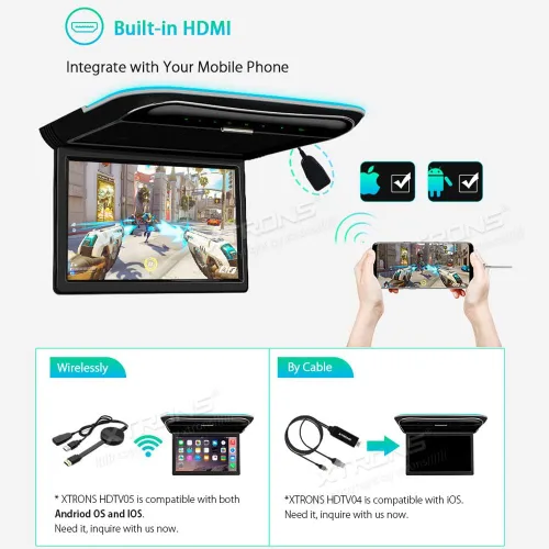 Miniatura 7 de XTRONS Pantalla de monitor montada en el techo del automóvil de 11.6 pulgadas, pantalla ultrafina abatible para automóvil, reproductor de video