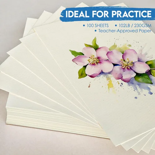 Miniatura 2 de KOVIEDE 100 hojas de papel de acuarela de 8.5 x 11 pulgadas, 102 libras/230 GSM, papel de práctica de prensa en frío para estudiantes