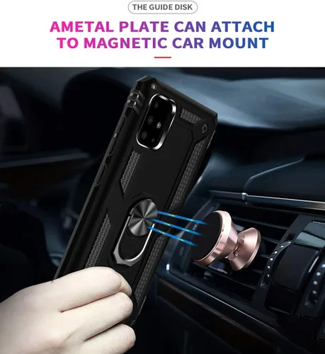 Miniatura 5 de Funda A71 5G para Samsung Galaxy A71 5G, con anillo de soporte, soporte ajustable, grado militar, protección resistente, a prueba de golpes, Negro