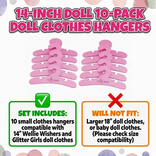 Miniatura 2 de Emily Rose Perchas rosas para ropa de muñecas de 14 pulgadas, paquete de 10 accesorios de organización para ropa de muñecas de 14 a 15 pulgadas