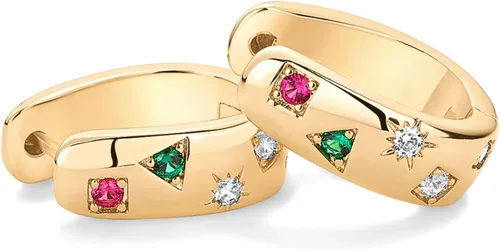 Miniatura 5 de PAVOI Aretes de plata de ley 925 chapados en oro de 14 quilates para mujer, aretes de aro de circonita cúbica multicolor