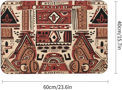 Miniatura 3 de Tapetes de baño para baño, color rojo, beige, marrón oscuro, patrón de tribu secreta, estilo bohemio, absorbente de agua, antideslizante, alfombra