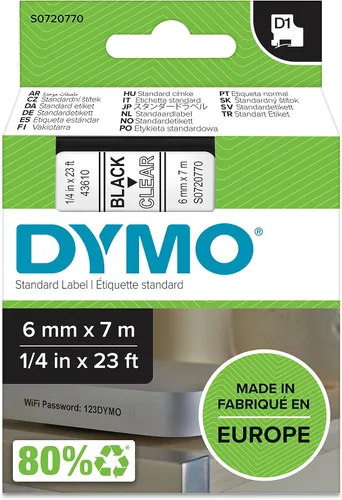 Miniatura 11 de DYMO 43613 D1 Cinta de etiquetas extraíble de poliéster, 1/4 pulgadas x 23 pies, negro sobre blanco