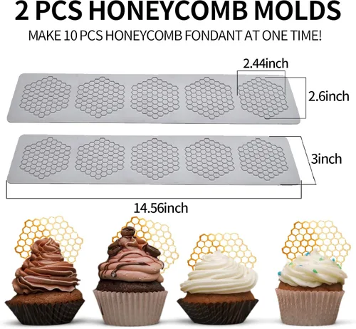 Miniatura 7 de Moldes de silicona de panal (2 piezas) Jopgeey Tuile Fondant Moldes con hueco 3D Beehive Candy Lace molde de silicona para hornear, arcilla