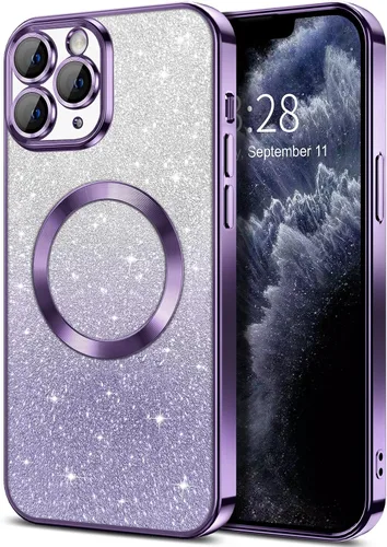 Miniatura 49 de Hython Funda para iPhone 13 Pro transparente con purpurina magnética [compatible con MagSafe] Protector completo de lente de cámara delgado