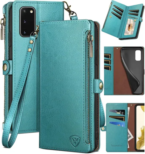Miniatura 9 de XcaseBar Funda tipo cartera para Samsung Galaxy S20 con cremallera y tarjetero de crédito [bloqueo RFID], funda de piel sintética con tapa para Negro