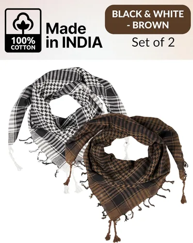 Miniatura 50 de LOVARZI Shemagh Cottons Arab Keffiyeh - Bufanda militar táctica para cabeza y cuello