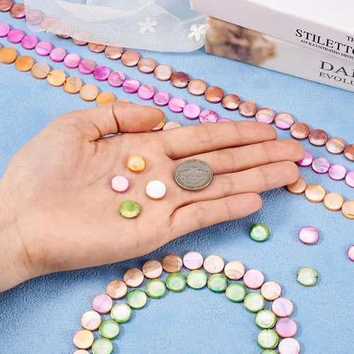 Miniatura 2 de Beadthoven - 10 hebras planas redondas de agua dulce con cuentas de concha de agua dulce de 10 a 0.453 in, lisas, coloridas, concha de perlas