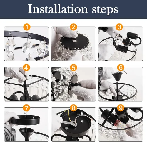 Miniatura 6 de YYJLX Lámpara de araña pequeña de cristal con 2 luces, moderna lámpara de techo semiempotrada para pasillo, cocina, vestíbulo (negro)