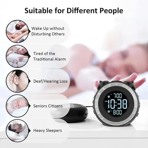 Miniatura 8 de uscce Reloj despertador fuerte dual con agitador de cama - Atenuador 0-100%, reloj despertador vibratorio para personas que duermen pesadas