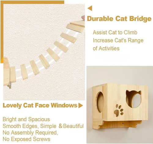 Miniatura 6 de La La Pet Estantes y perchas modernos para gatos, árbol de escalada para gatos montado en la pared con 9 escalones y escalera, centro de actividades
