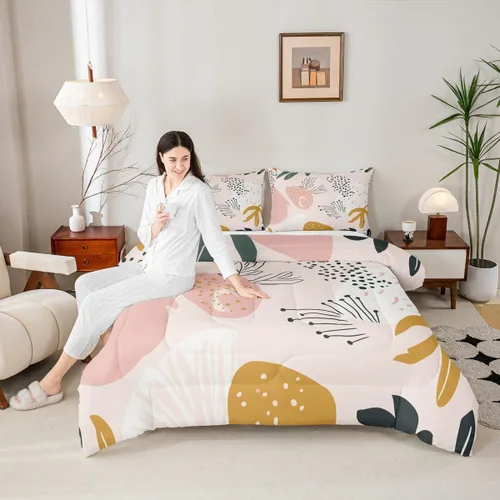 Miniatura 26 de Juego de edredón bohemio para niños, tamaño individual, juego de ropa de cama geométrica de hojas de sol, luna y plantas, decoración de habitación