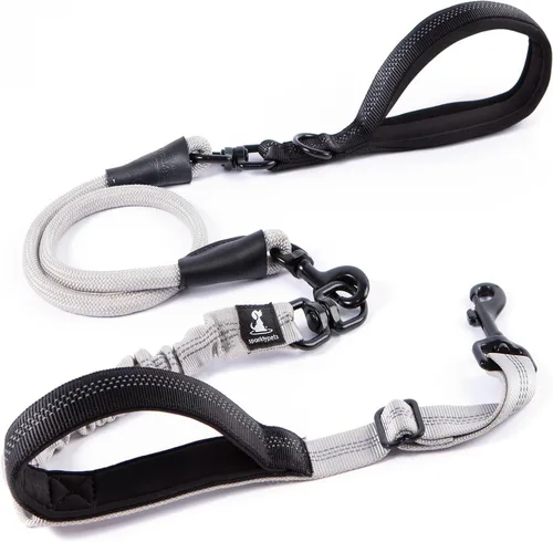 Miniatura 7 de Correa doble premium para dos perros, absorción de golpes, antitirón, doble correa para razas medianas y grandes con accesorio de correa doble