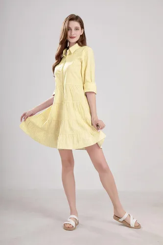 Miniatura 3 de utcoco Vestido camisero a rayas con botones para mujer, casual, holgado, con puños, manga larga, vestidos largos