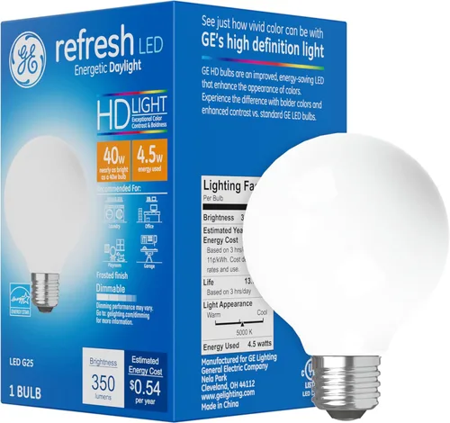 Miniatura 14 de GE Refresh - Bombillas LED, 40 vatios, luz diurna, focos globo G25, acabado esmerilado, base mediana (paquete de 3)