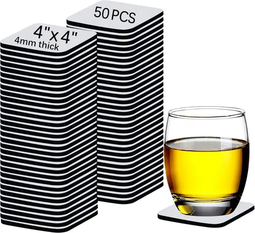 50 PIEZAS Posavasos en Blanco para Taza de Sublimación a Granel, Alfombrilla de Goma Cuadrada de 4x4 Pulgadas para Taza en Blanco para Transferencia