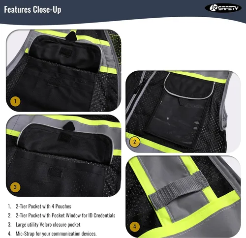 Miniatura 4 de JKSafety Hi-Vis Chaleco de seguridad unisex para topógrafos de alta visibilidad, resistente, con bolsillos internos, cumple con las normas ANSI/ISEA