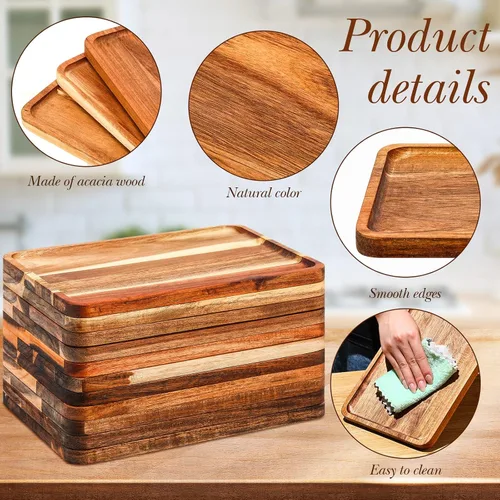 Miniatura 3 de Roshtia 12 Pcs Bandeja de Servir de Madera de Acacia Rectangular Bandeja de Servir de Madera Platos de Cena de Navidad Tabla de Queso y Charcutería