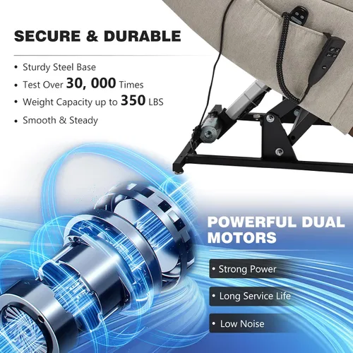 Miniatura 7 de Trustyue Silla reclinable con elevación eléctrica, sillón reclinable plano de 180°, con masaje y calor, asistencia de pie, reclinable, posición