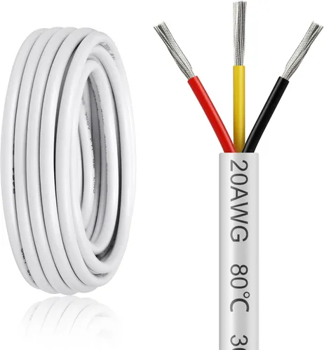 Cable de calibre 20 de 10 pies, 3 conductores, cable eléctrico de 20 AWG, cable de cobre estañado trenzado sin oxígeno 20/3, cable de bajo voltaje