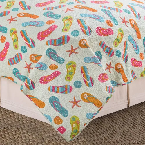 Miniatura 5 de C&F Home Flip Flop Life - Juego de edredón de 2 piezas, 100% algodón, tamaño individual, para uso diario, costero, tropical, playa, casa