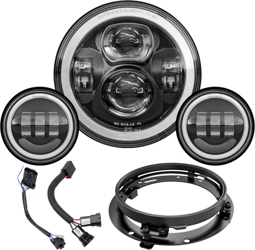 XPCTD - Faro delantero LED de motocicleta de 7 pulgadas con lámparas de niebla de 4.5" compatibles con Harley Davidson Street Glide Road King Negro