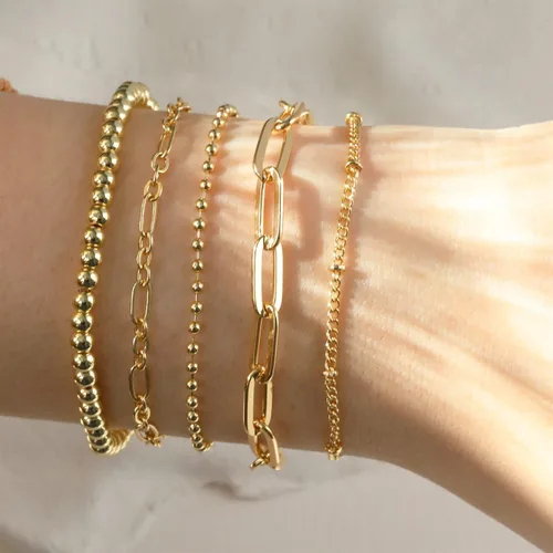 Miniatura 3 de DEARMAY Juego de pulseras de oro para mujer, a la moda, delicadas, chapadas en oro real de 14 quilates, apilables