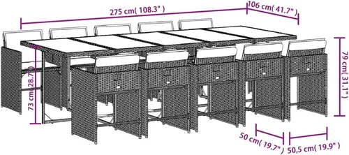Miniatura 9 de 11-Piece Brown Poly Rattan Patio Dining Set with Cream Cushions Outdoor Furniture Foldable Chairs Tempered Glass Table for Garden Backyard Patio