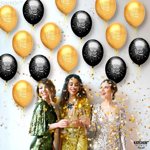 Miniatura 8 de KatchOn, Juego de 50 globos de feliz año nuevo, globos de látex de feliz año nuevo, decoraciones de feliz año nuevo 2026 Suministros para fiesta